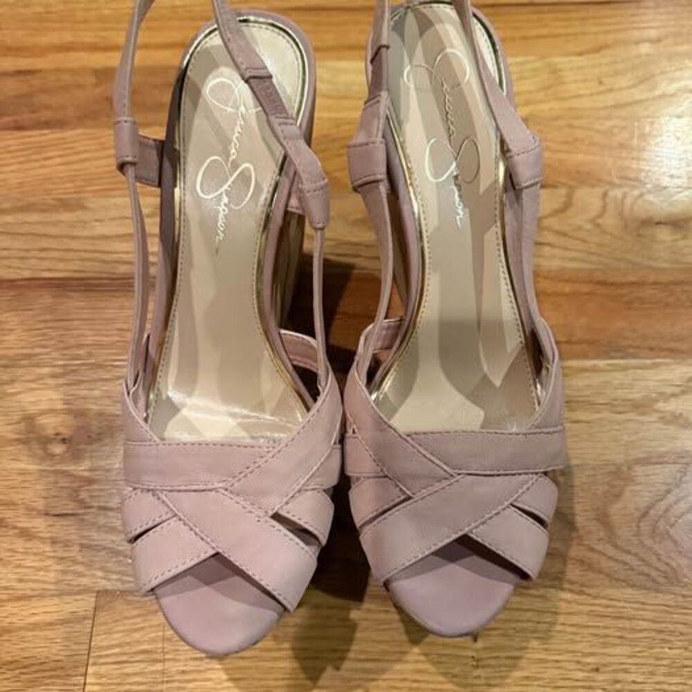 Jessica Simpson Pink Nubuck Cork Wedge Sandals Size 10M